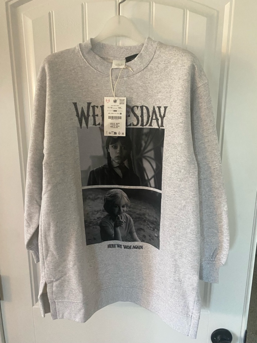 Zara Light Gray 'Wednesday' Photo-Panel Crewneck Sweatshirt